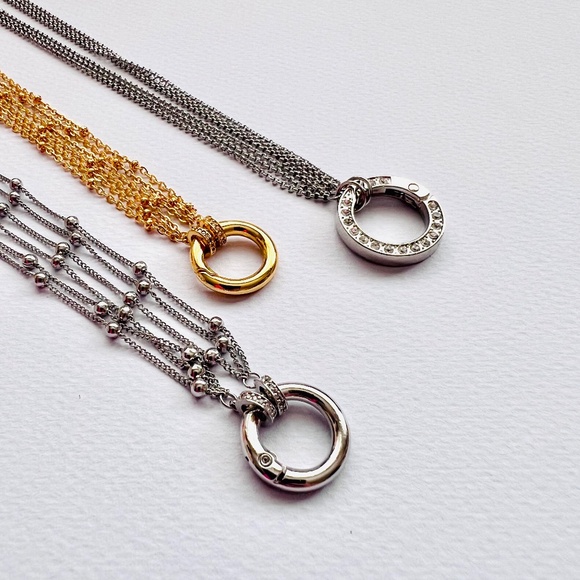 handmade Jewelry - 1x triple stainless steel chain with round carabiner 18”